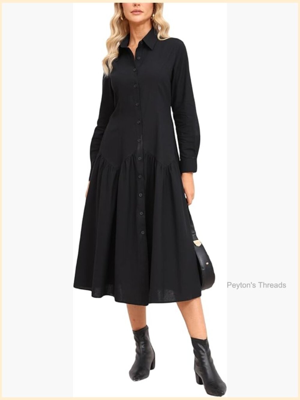 Womens Cotton Shirt Midi Dress Long Sleeve Drop Waist Button Down Maxi